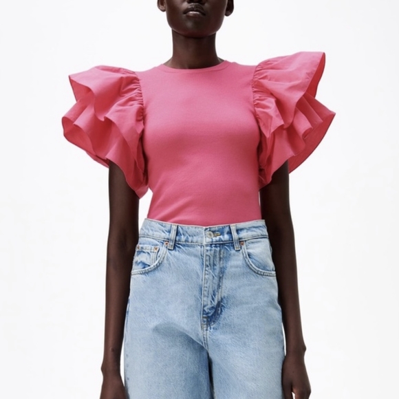 Zara ruffle sleeve top Clearance